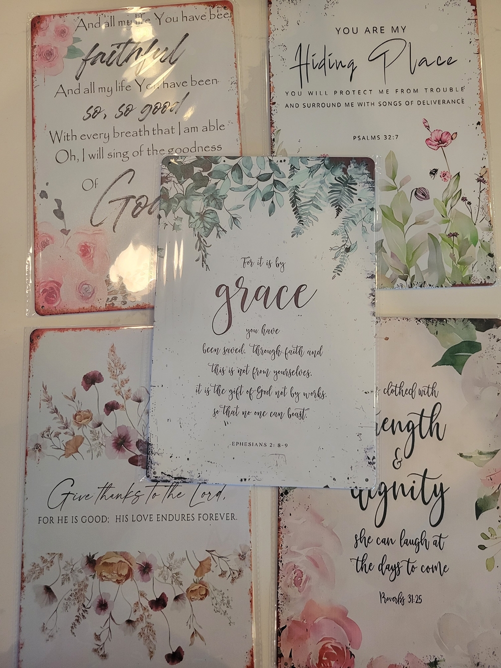 Grace Floral Inspirational Metal Wall Signs Set
